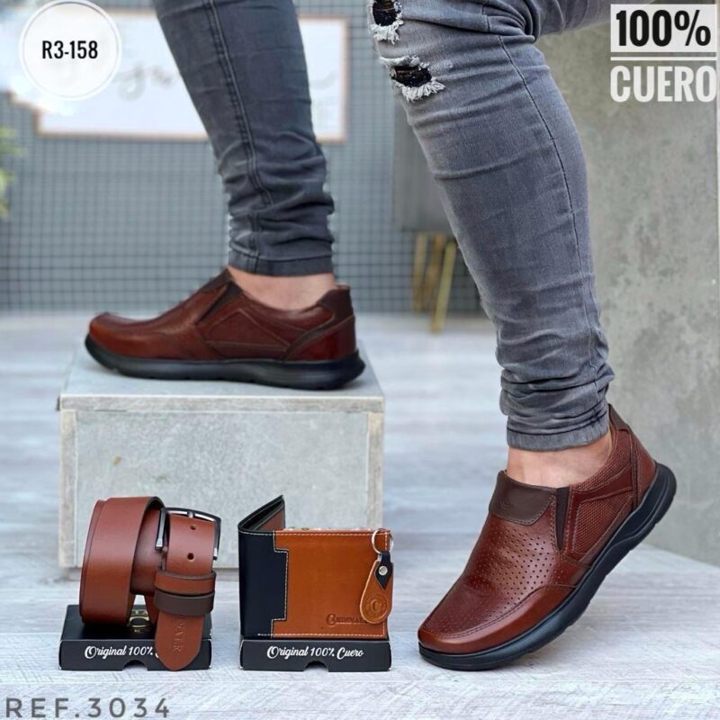 TRIO ZAPATO CASUAL CORREA Y BILLETERA 💯CUERO