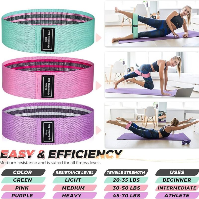 Bandas de Resistencia para Glúteos y Piernas – Set de 3 Niveles (Ligero, Medio y Pesado)